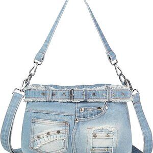 Denim Purse with Rhinestones Crossbody Shoulder Bag Bling Small Jean Purses for